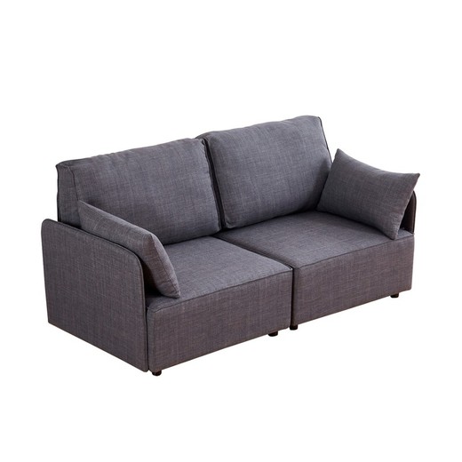 Modulär soffa i grått trä och polyester, 186 x 93 x 93 cm | mou