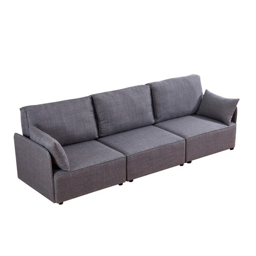 Modulär soffa i grått trä och polyester, 276 x 93 x 93 cm | mou