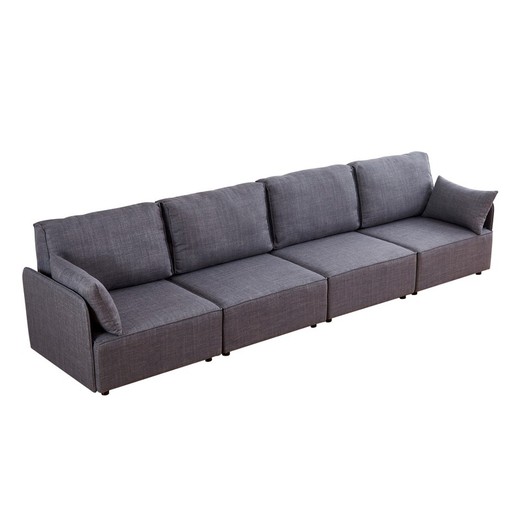 Modulär soffa i grått trä och polyester, 366 x 93 x 93 cm | mou