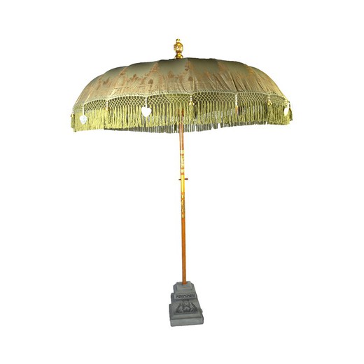 Μπαλινέζικο πολυεστέρα και ξύλινη ομπρέλα σε γκρι και χρυσό, 185 x 185 x 245 cm | Νιρβάνα
