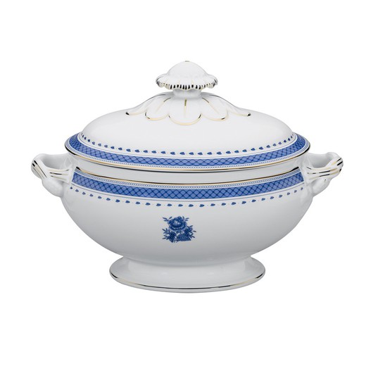 Sopera de porcelana en blanco y azul, 33,2 x 21,6 x 23,5 cm | Cozinha Velha