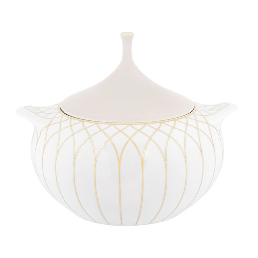 Sopera de porcelana en blanco y oro, 25,8 x 22,9 x 21,2 cm | Terrace