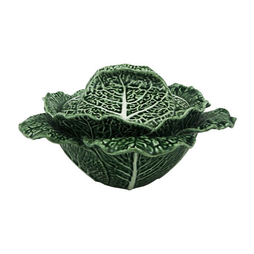 Large earthenware soup tureen in green, 33 x 33 x 21.7 cm | Cabbage