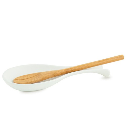 Porta cucchiaio in ceramica bianca, 24 x 10 x 3 cm