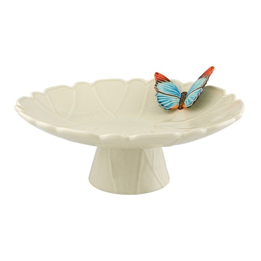 Earthenware cake stand in beige and multicolor, Ø 39 x 17 cm | Cloudy Butterflies