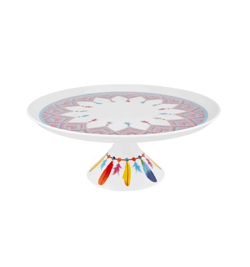 White and multicoloured porcelain cake stand, 28.2 x 28.2 x 11.7 cm | Dreamcatcher