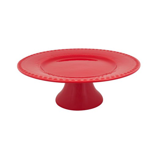 Large red stoneware cake stand, 34.5 x 34.5 x 12.5 cm | Fantasy