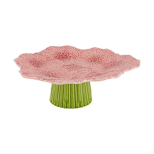 S Dalia earthenware cake stand in pink and green, 31 x 28 x 10 cm | Maria Flor