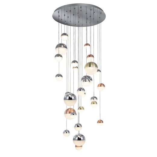 SPHERE - Candeeiro de teto de cobre e cromo com luz LED regulável, 83 x 250 cm