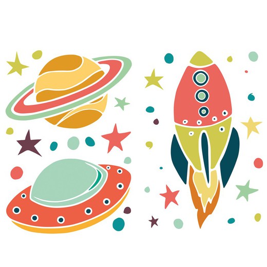 Stickers infantiles con diseño de cohete espacial, 48x68 cm
