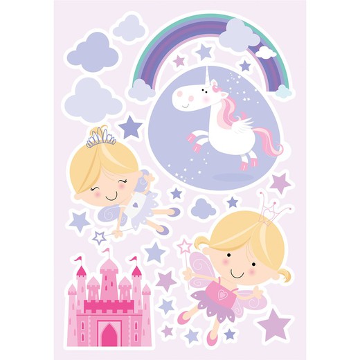 Stickers infantiles con diseño de princesas y unicornios, 48x68 cm