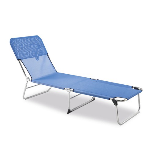 Tumbona de Playa Plegable de Textiline y Aluminio Azul, 190x61x30 cm