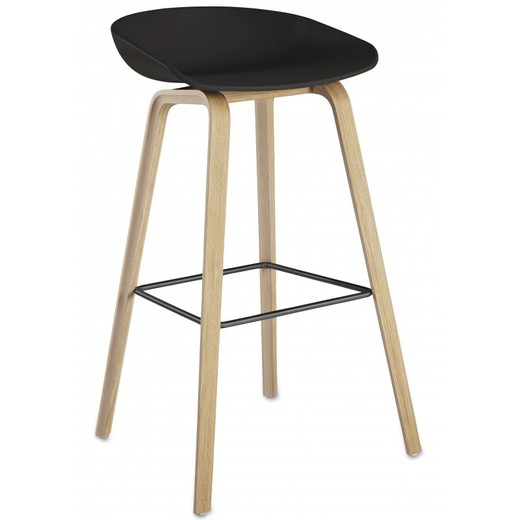 Tabouret haut Awak en plastique noir/naturel et bois, 52x44x85 cm