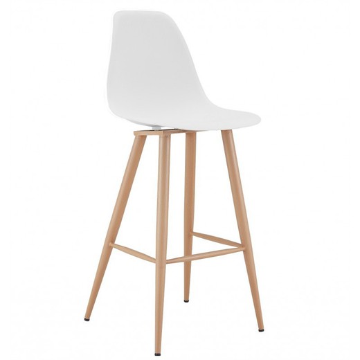 Wysoki stołek Cluny z oparciem z tworzywa sztucznego i białego/beżowego metalu, 46x54x104 cm