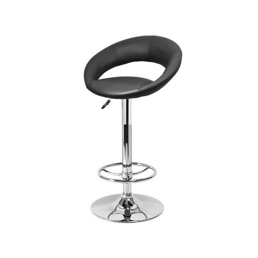 Luxus High Stool with Backrest in Faux Leather and Black/Silver Metal, 63x53x88/110 cm