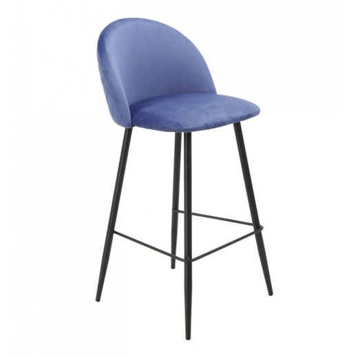Magda High Stool with Backrest in Velvet and Blue/Black Metal, 47x50x96 cm