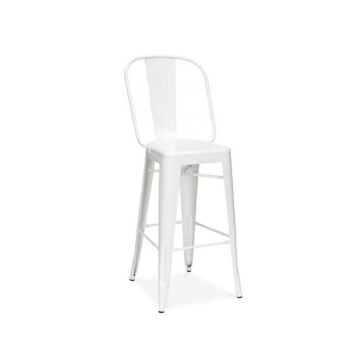 High Stool with Back Tol Hi in White Steel, 43x43x118 cm