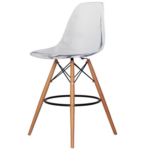 Tower High Stool with Backrest in Plastic and Transparent/Natural Beech Wood, 53x57x108.5 cm