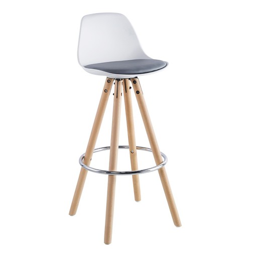 High stool made of beech wood and plastic in white and natural, 41 x 41 x 96 cm | Suede