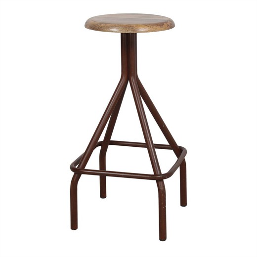 Wysoki stołek z brązowego drewna i stali, 37 x 37 x 73,5 cm | Inkaspar