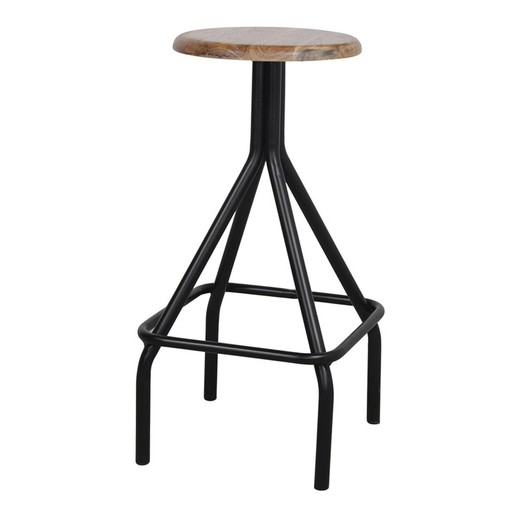 Wysoki stołek z drewna i stali w kolorze czarnym i naturalnym, 37 x 37 x 73,5 cm | Inkaspar