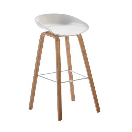 Wysoki stołek z drewna i białego metalu, 50x46x83cm