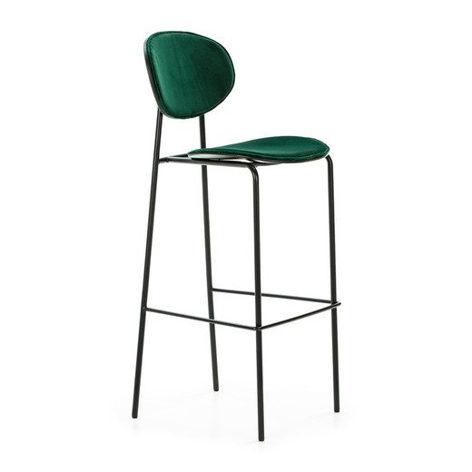High green/black velvet and metal stool, 42 x 51 x 107 cm