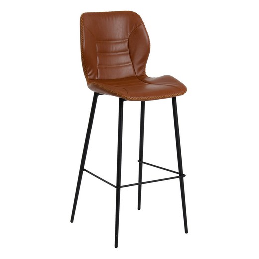 High camel and black faux leather and metal stool, 44 x 49.5 x 98.5 cm
