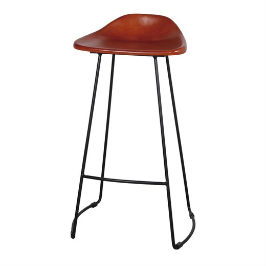 High stool in brown and black leather and steel, 50 x 42 x 83 cm | Sussex