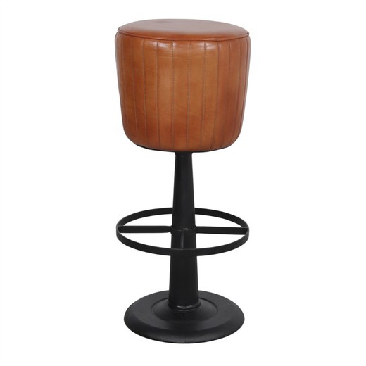 High stool in brown and black leather and steel, Ø 32 x 77 cm | Grant