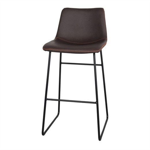 High brown leatherette and steel stool, 49 x 58 x 100 cm | kefren
