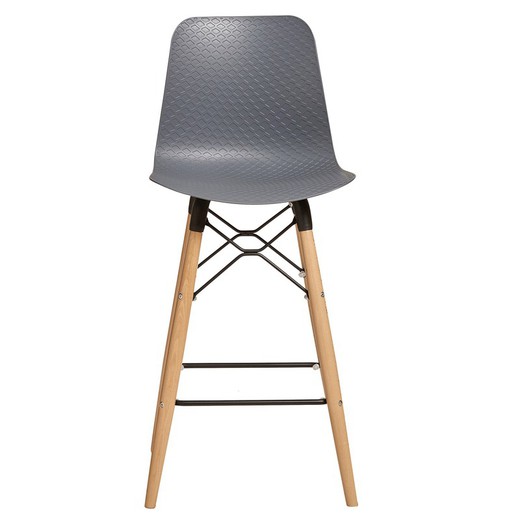 Tabouret haut en polypropylène gris anthracite et pieds en hêtre, 47 x 48 x 71/105 cm