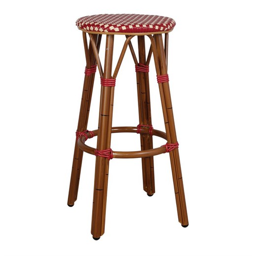 High white and red synthetic rattan stool, 37 x 37 x 46 cm | Medelin