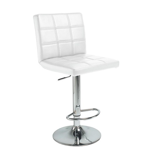 Wysoki stołek z imitacji skóry w kolorze białym/srebrnym, 45 x 45 x 93/115 cm | Pub