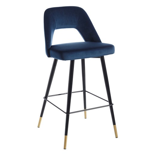 High stool in fabric and metal in blue and black, 43 x 47 x 105 cm