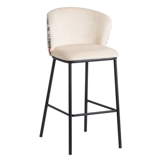 High stool in beige and black fabric and metal, 53 x 54 x 98 cm