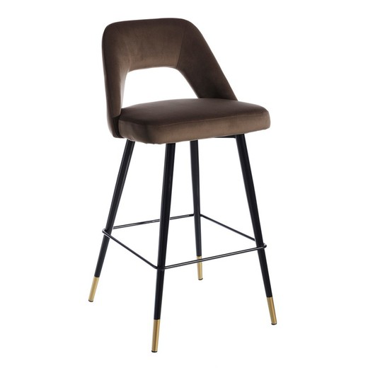 High stool in fabric and metal in brown and black, 43 x 47 x 105 cm
