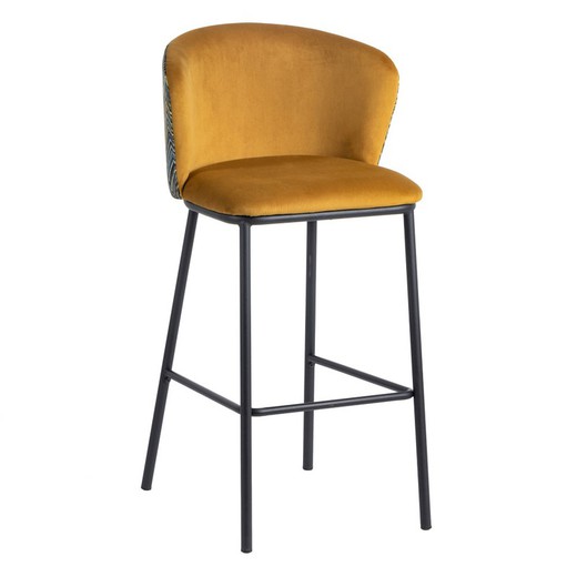 High mustard and black fabric and metal stool, 53 x 54 x 98 cm