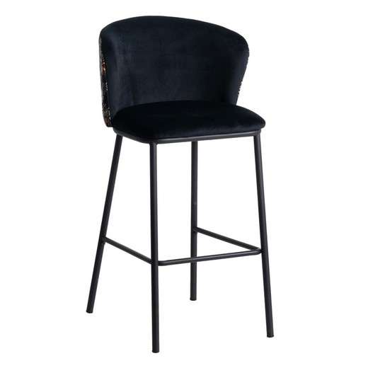 High stool in black fabric and metal, 53 x 54 x 98 cm