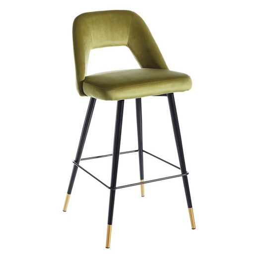 High green and black fabric and metal stool, 43 x 47 x 105 cm