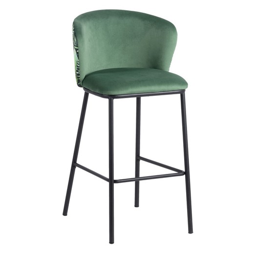 High green and black fabric and metal stool, 53 x 54 x 98 cm