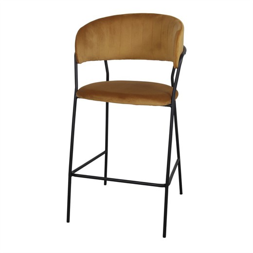 High mustard velvet and steel stool, 57 x 57 x 108 cm | kaiser