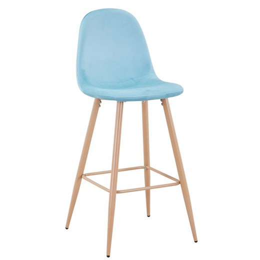 Wysoki stołek Epoque z jasnoniebieskiego/beżowego aksamitu i metalu, 51x52x109,5 cm