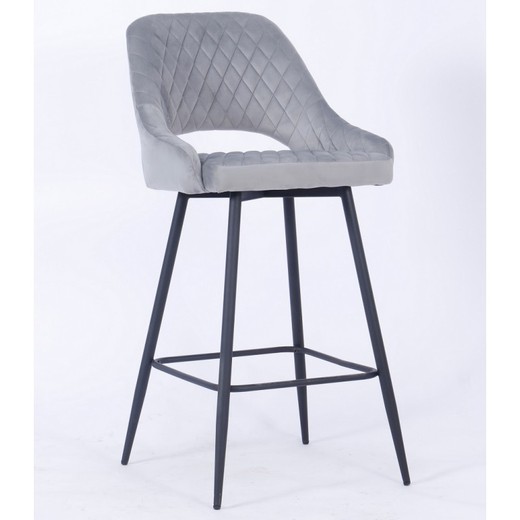 Wysoki stołek Honorio z szarego/czarnego aksamitu i metalu, 50x53x108 cm