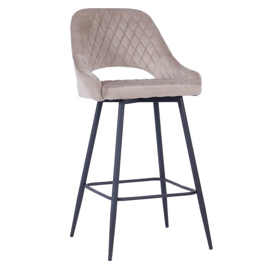 Honorio High Stool in Taupe/Black Velvet and Metal, 50x53x108 cm