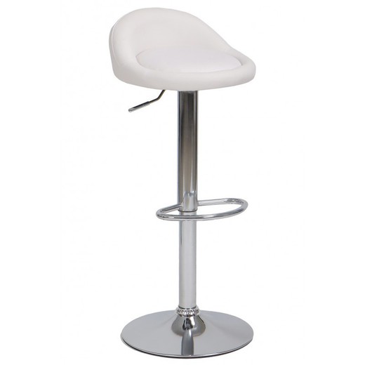 Aliveri High Adjustable Stool in Faux Leather and White/Silver Metal, 42x38'5x69/91 cm