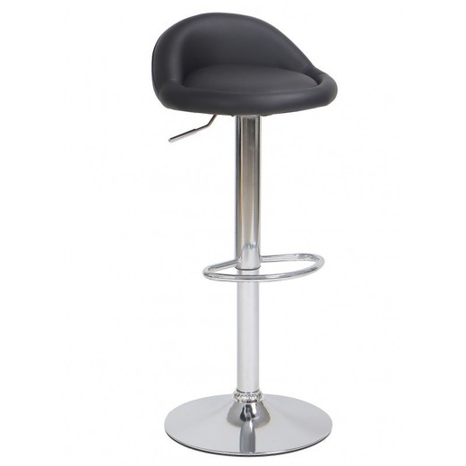 Tabouret Haut Ajustable Aliveri en Simili Cuir et Métal Noir/Argent, 42x38'5x69/91 cm