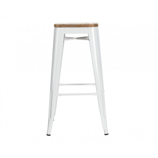 High Tol Steel and White/Natural Wood Stool, 43x43x76 cm