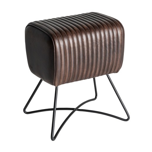 Low brown leather stool, 40 x 32 x 50 cm | Gladys