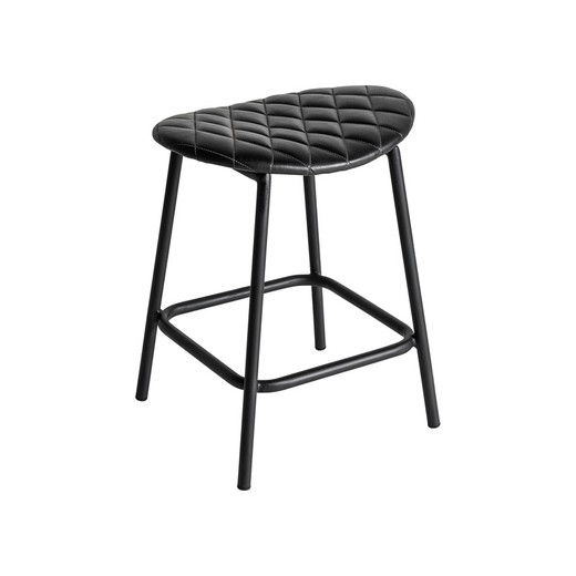 Low stool in black leather, 40 x 34 x 49 cm | Chaepe